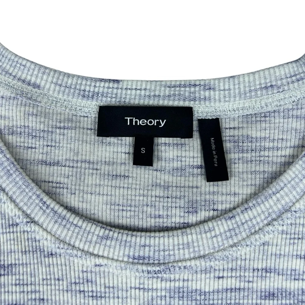 Theory Heathered Blue and Heathered Cream Short Sleeve Mini Dress - Picture 4 of 15